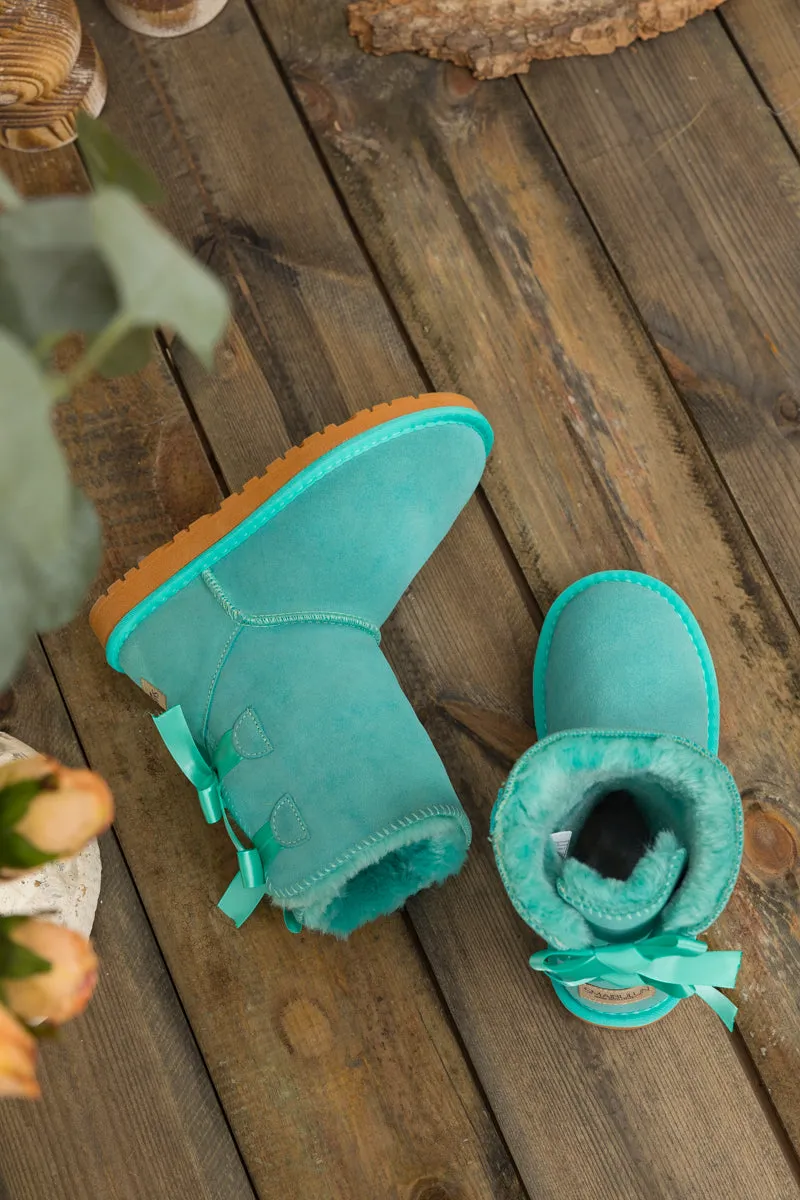 Back Ribbon Double-Bow Suede Boots