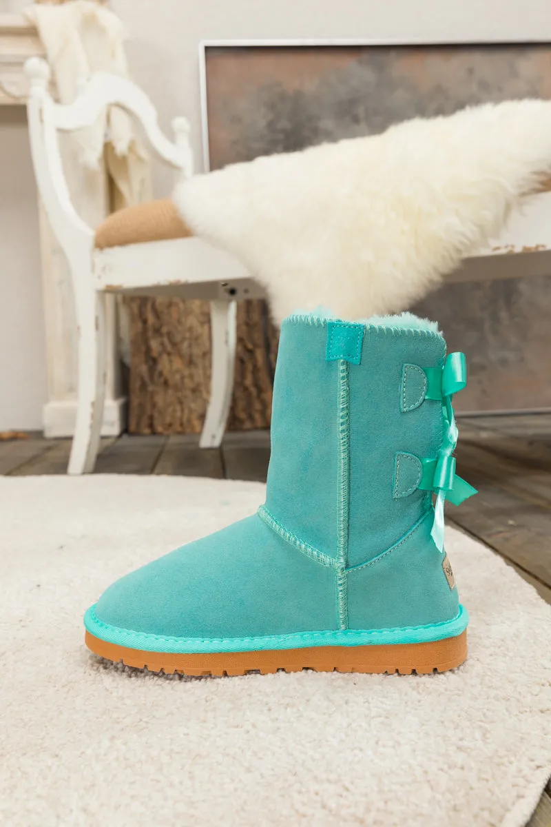 Back Ribbon Double-Bow Suede Boots