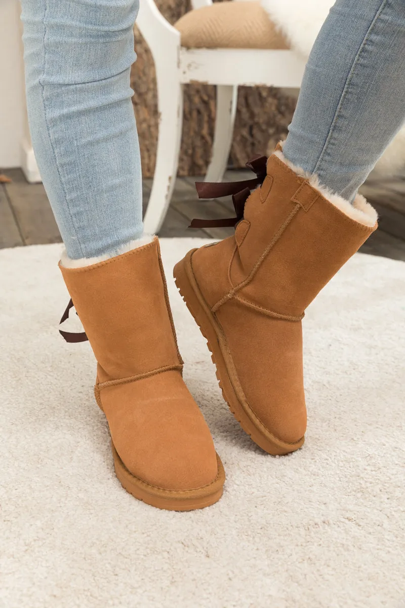 Back Ribbon Double-Bow Suede Boots