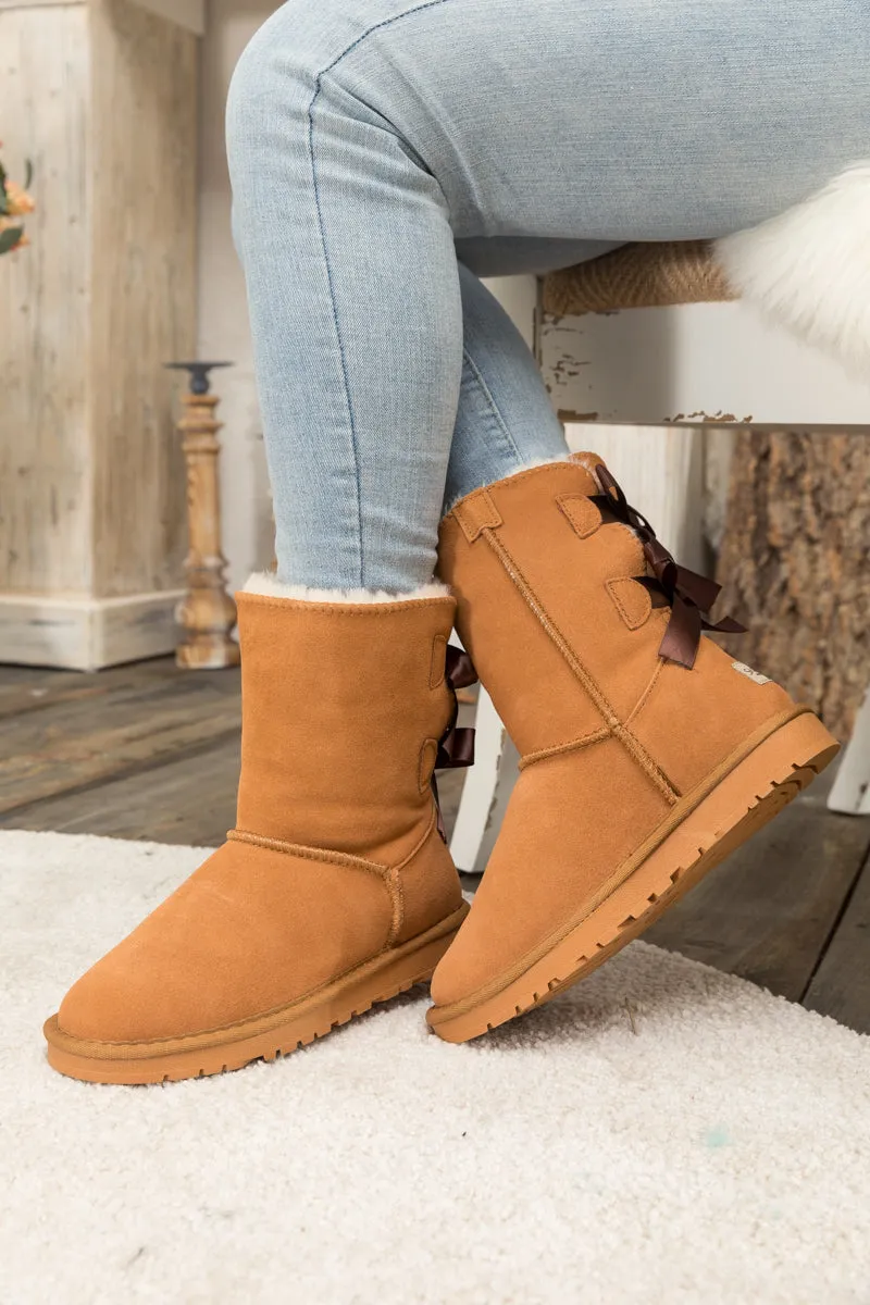 Back Ribbon Double-Bow Suede Boots