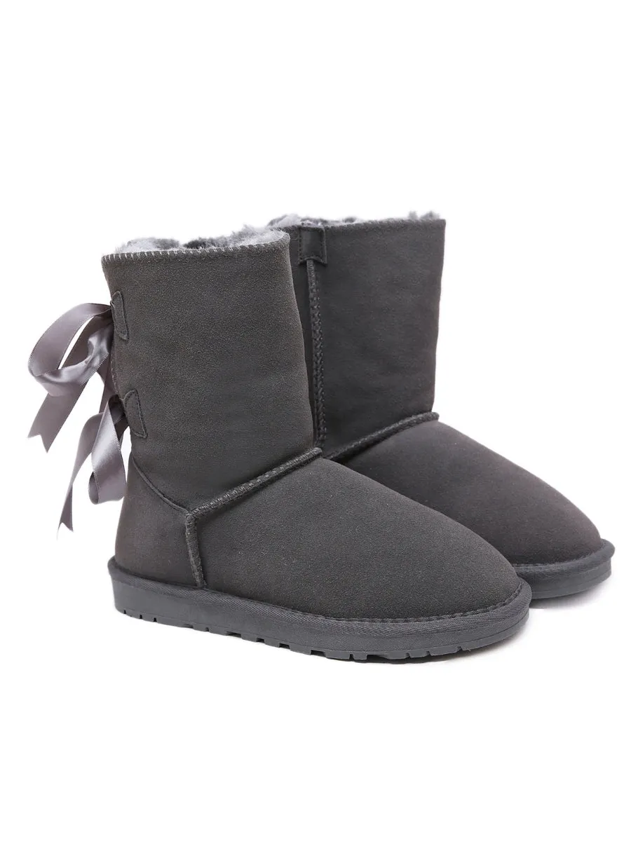Back Ribbon Double-Bow Suede Boots