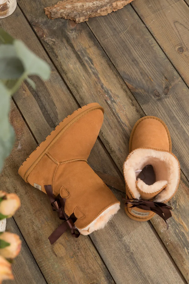 Back Ribbon Double-Bow Suede Boots