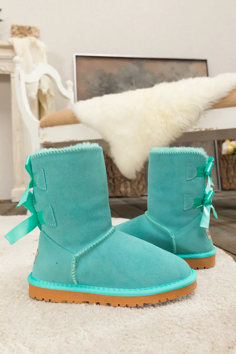 Back Ribbon Double-Bow Suede Boots