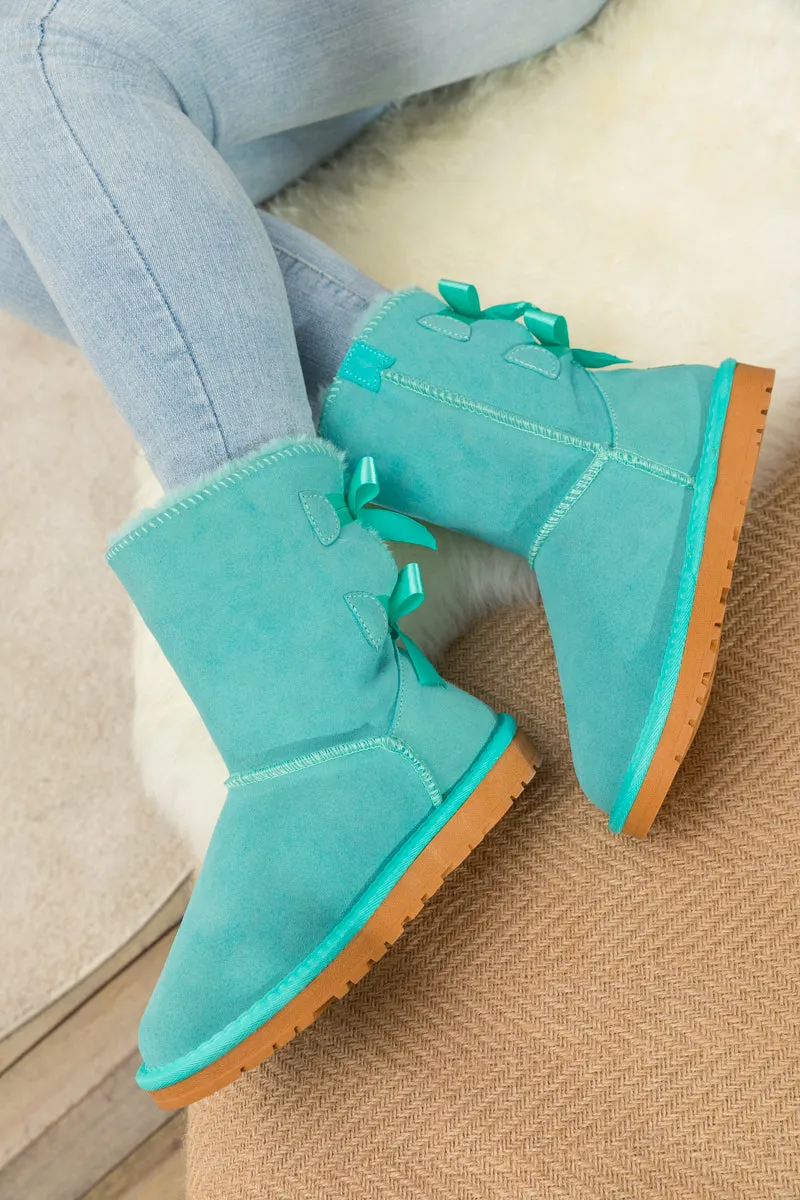 Back Ribbon Double-Bow Suede Boots