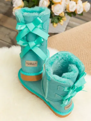 Back Ribbon Double-Bow Suede Boots