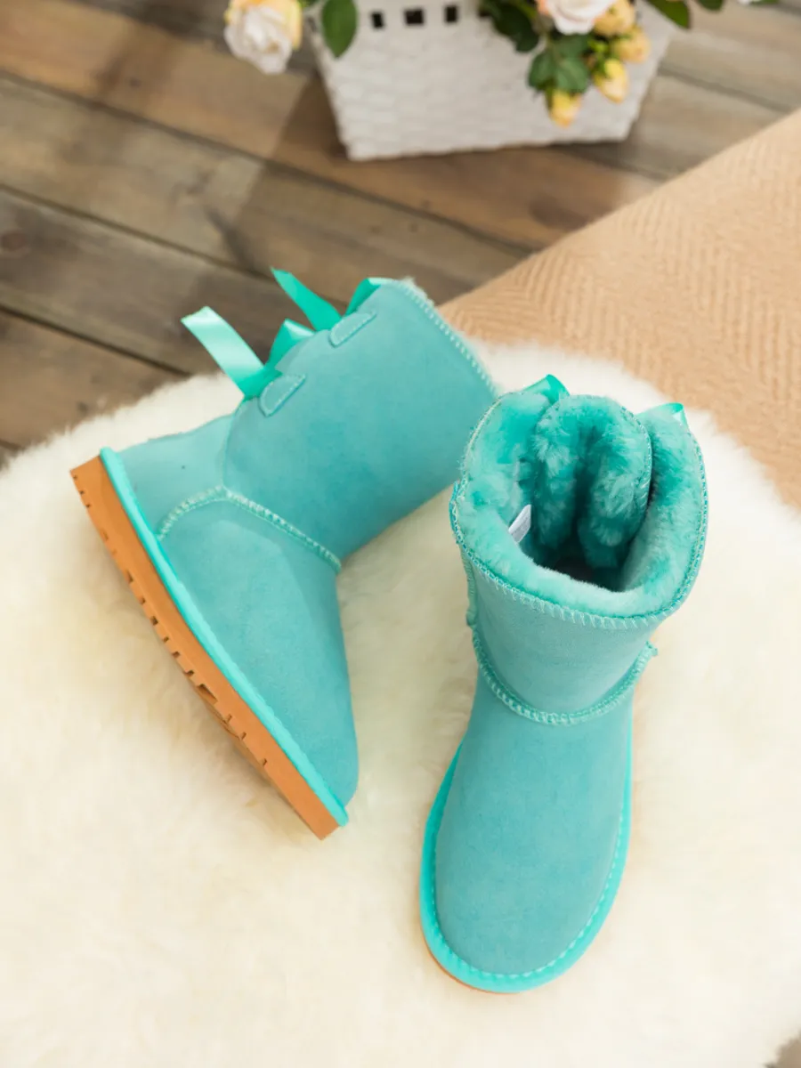 Back Ribbon Double-Bow Suede Boots