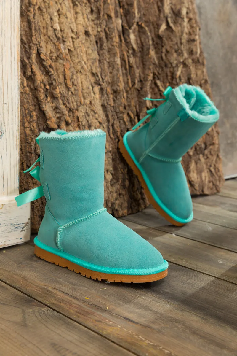 Back Ribbon Double-Bow Suede Boots