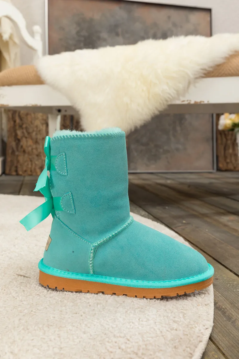 Back Ribbon Double-Bow Suede Boots