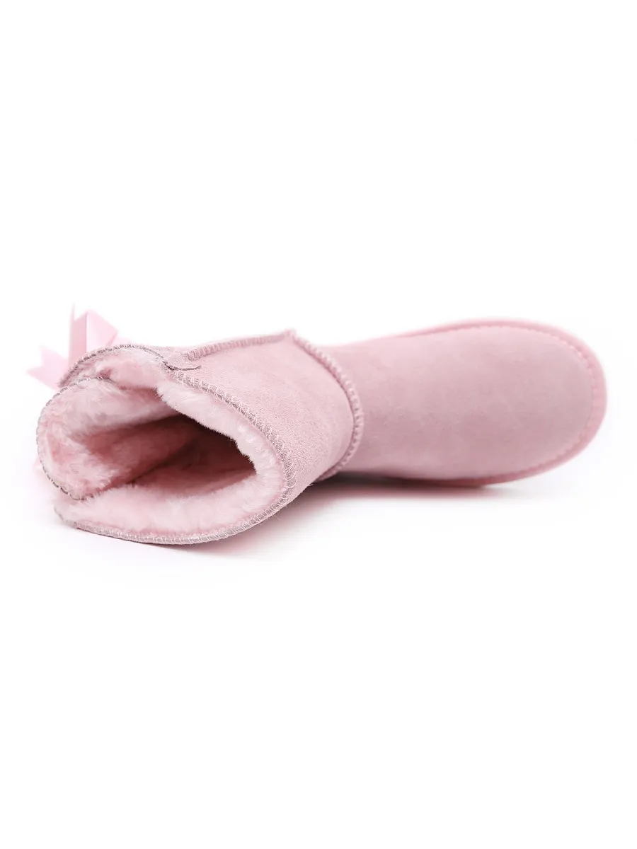 Back Ribbon Double-Bow Suede Boots