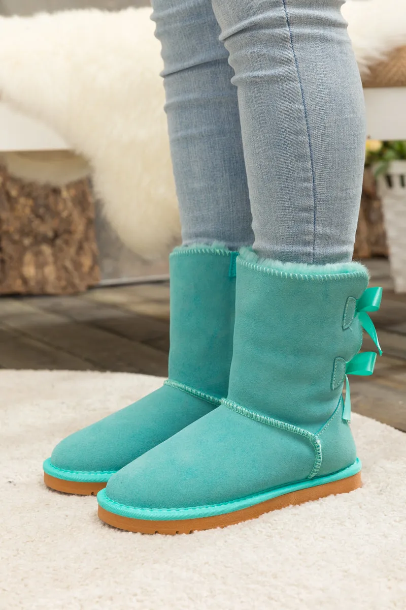 Back Ribbon Double-Bow Suede Boots