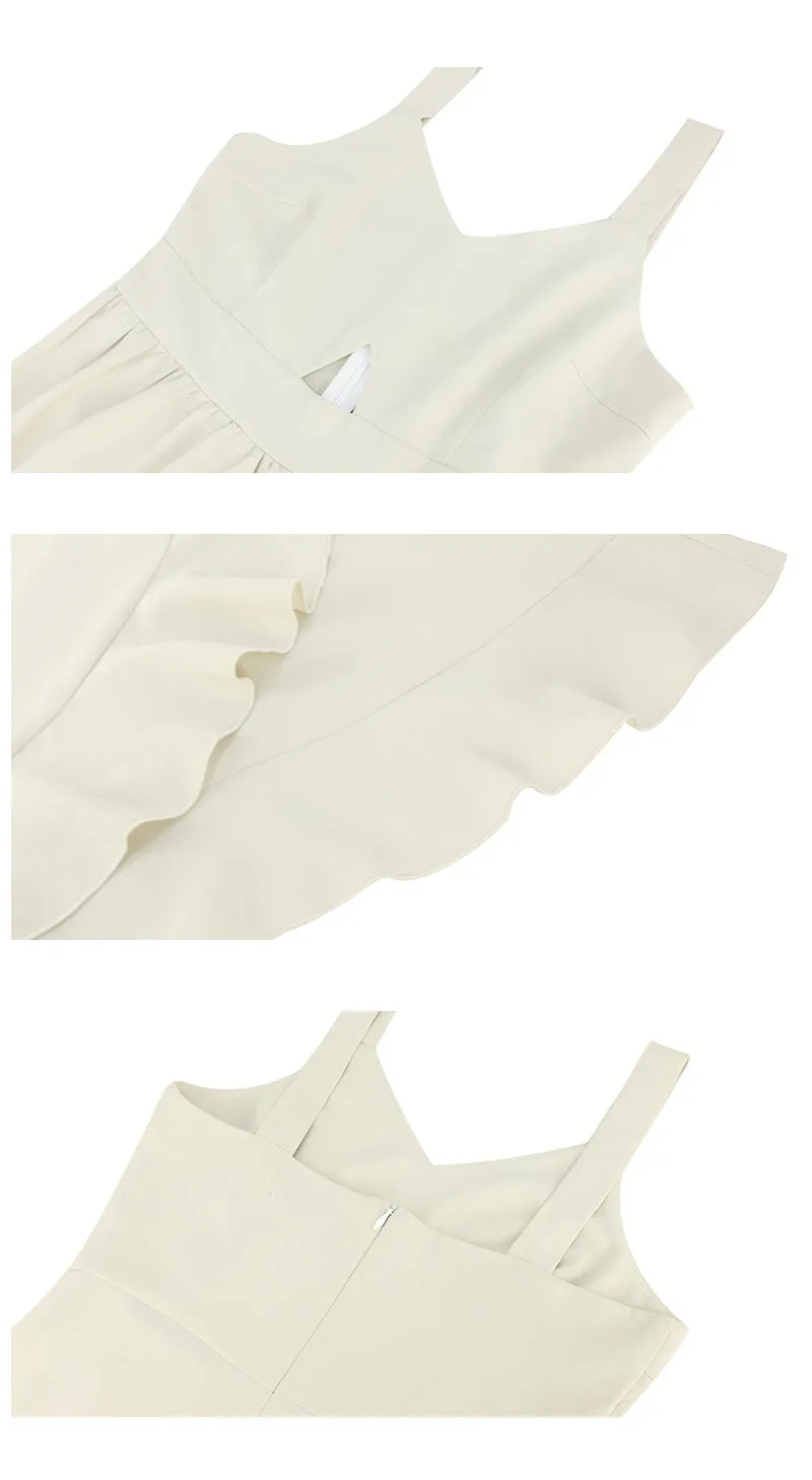 Backless Suspenders Flounces Ruffled Hem Mini Dress Open Back