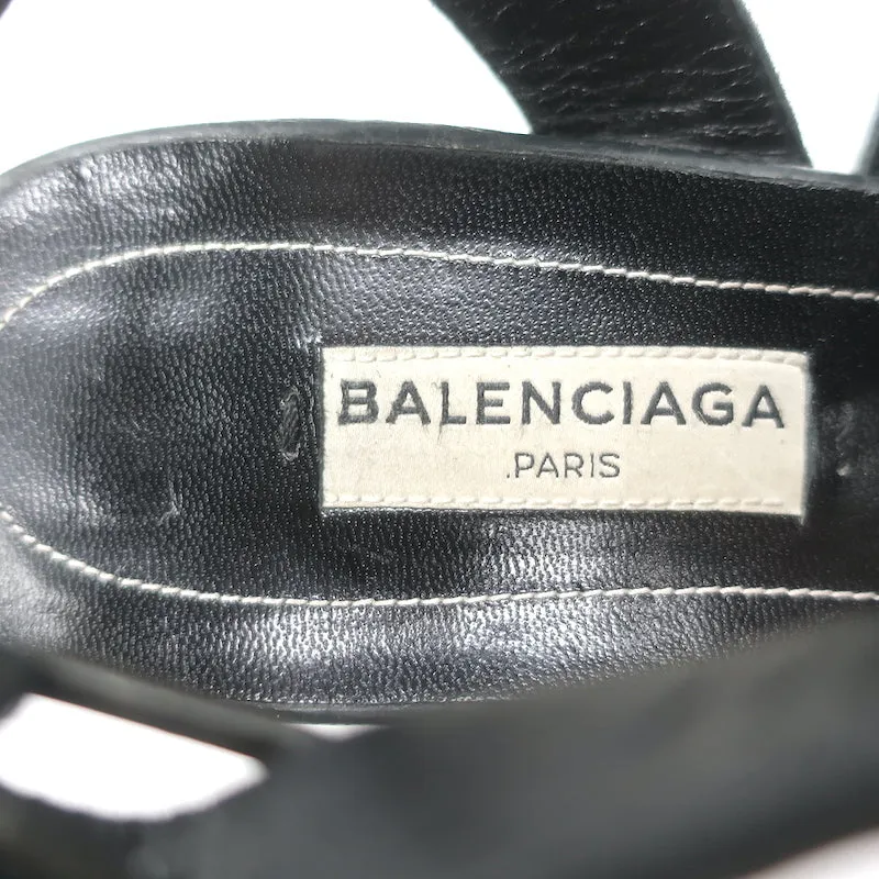 Balenciaga Arena Studded Gladiator Wedge Sandals Dark Gray Leather Size 37