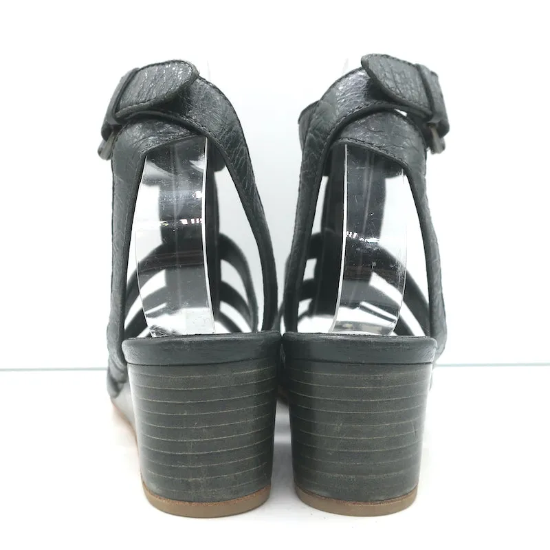 Balenciaga Arena Studded Gladiator Wedge Sandals Dark Gray Leather Size 37