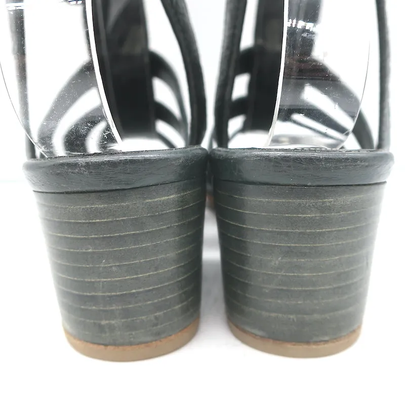 Balenciaga Arena Studded Gladiator Wedge Sandals Dark Gray Leather Size 37