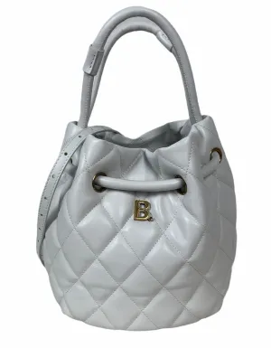 Balenciaga White Leather B Dot Quilted Crossbody Bucket Bag