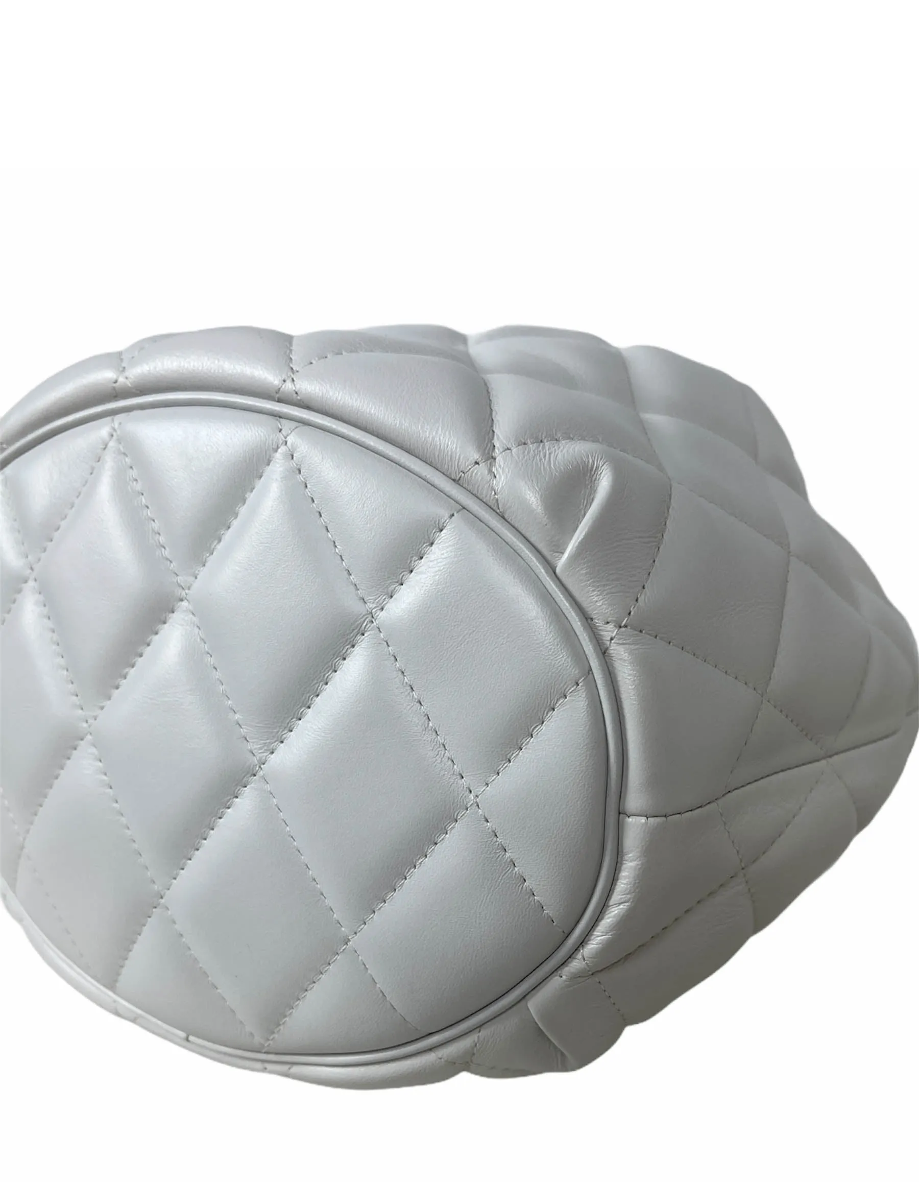 Balenciaga White Leather B Dot Quilted Crossbody Bucket Bag