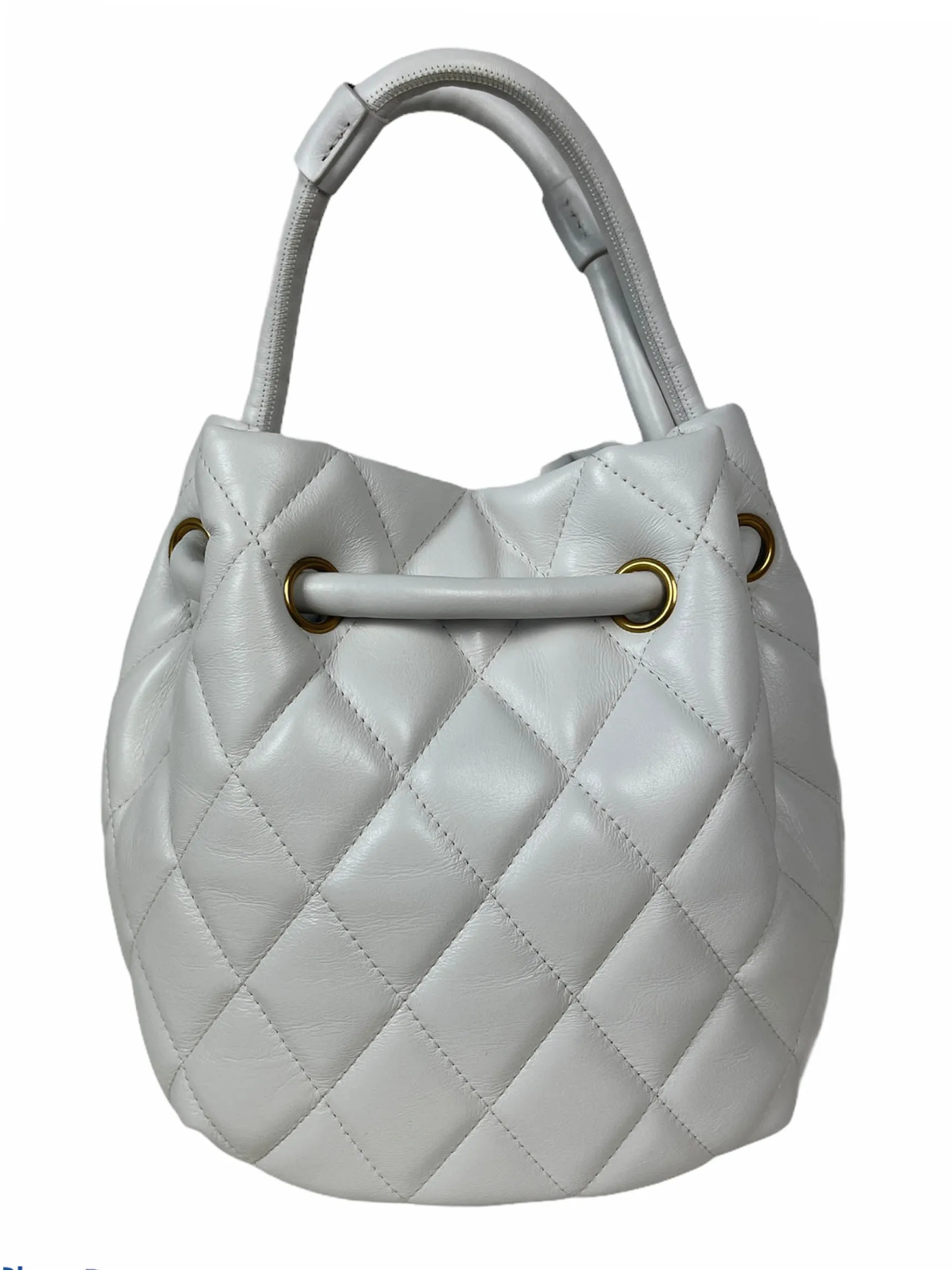 Balenciaga White Leather B Dot Quilted Crossbody Bucket Bag