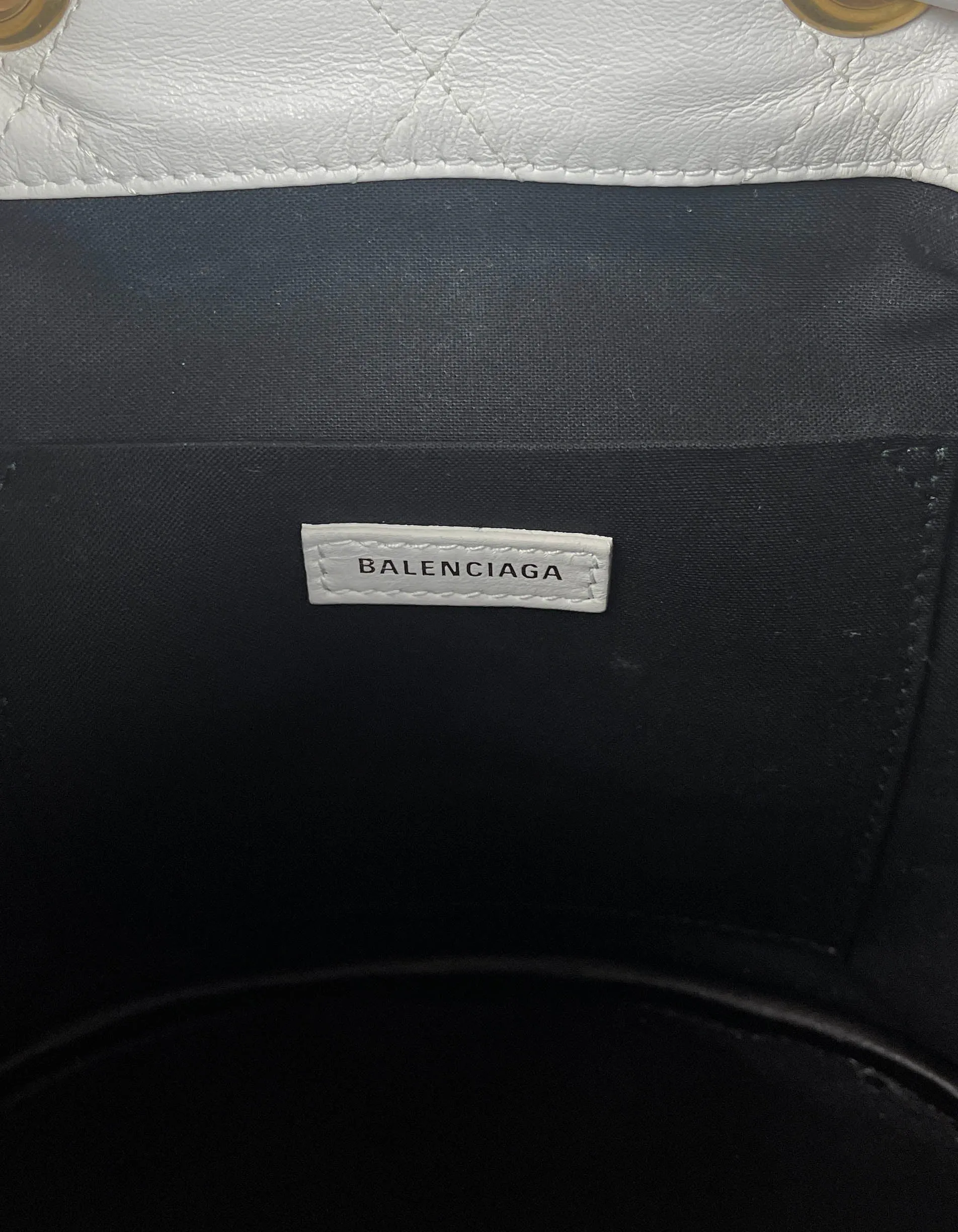 Balenciaga White Leather B Dot Quilted Crossbody Bucket Bag