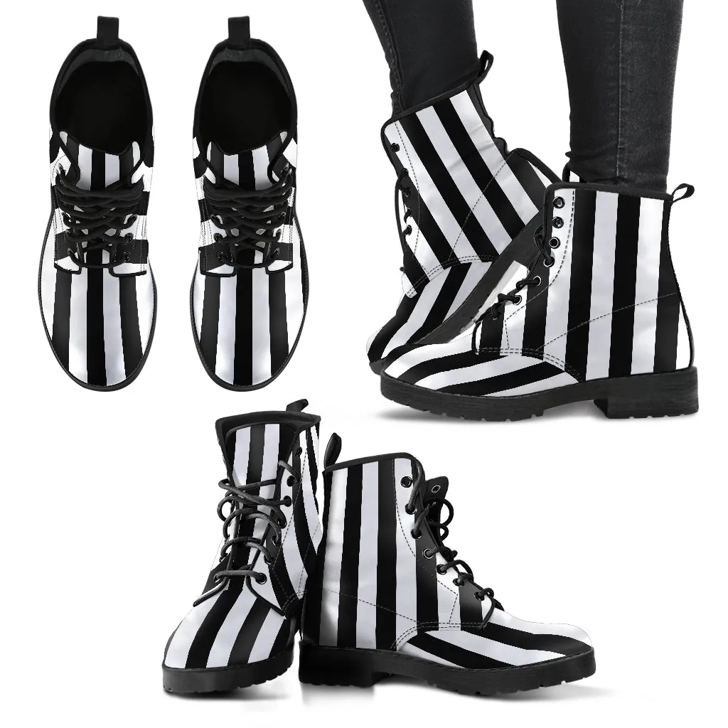 B&W Striped Vegan Ankle Boots