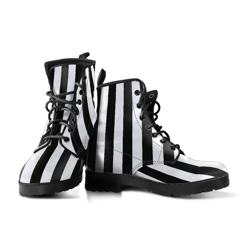 B&W Striped Vegan Ankle Boots
