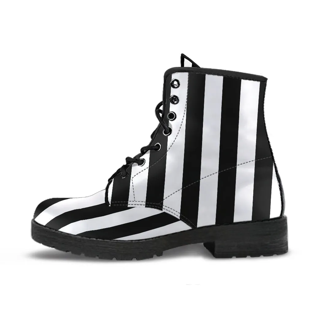 B&W Striped Vegan Ankle Boots