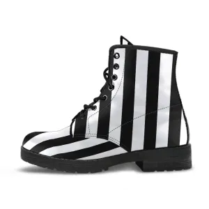 B&W Striped Vegan Ankle Boots