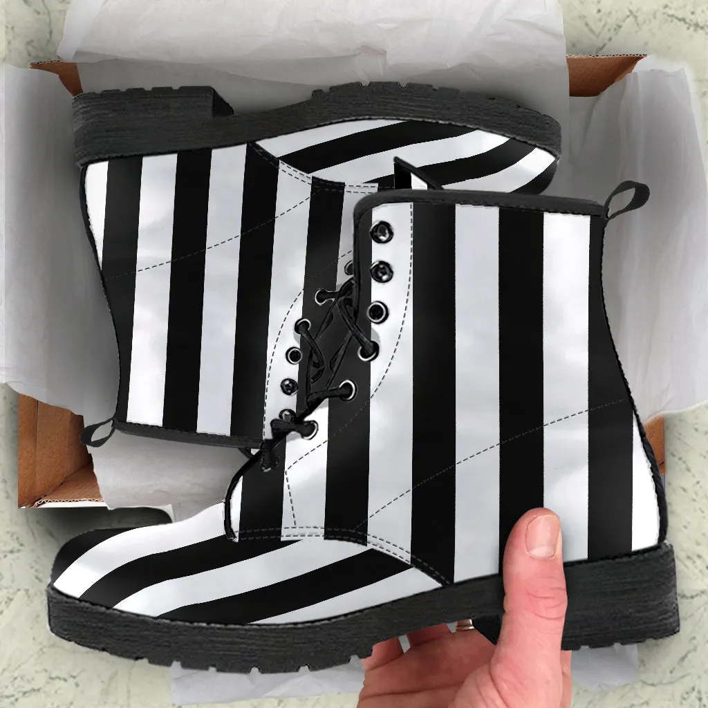 B&W Striped Vegan Ankle Boots