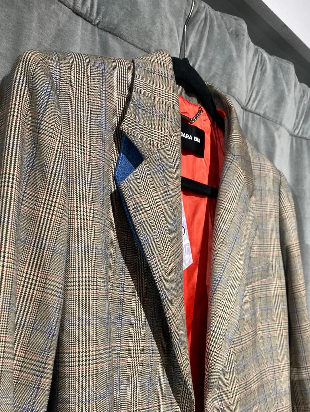 Barbara Bui Plaid Oversized Blazer with Lightwash Denim Trim