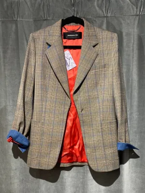 Barbara Bui Plaid Oversized Blazer with Lightwash Denim Trim