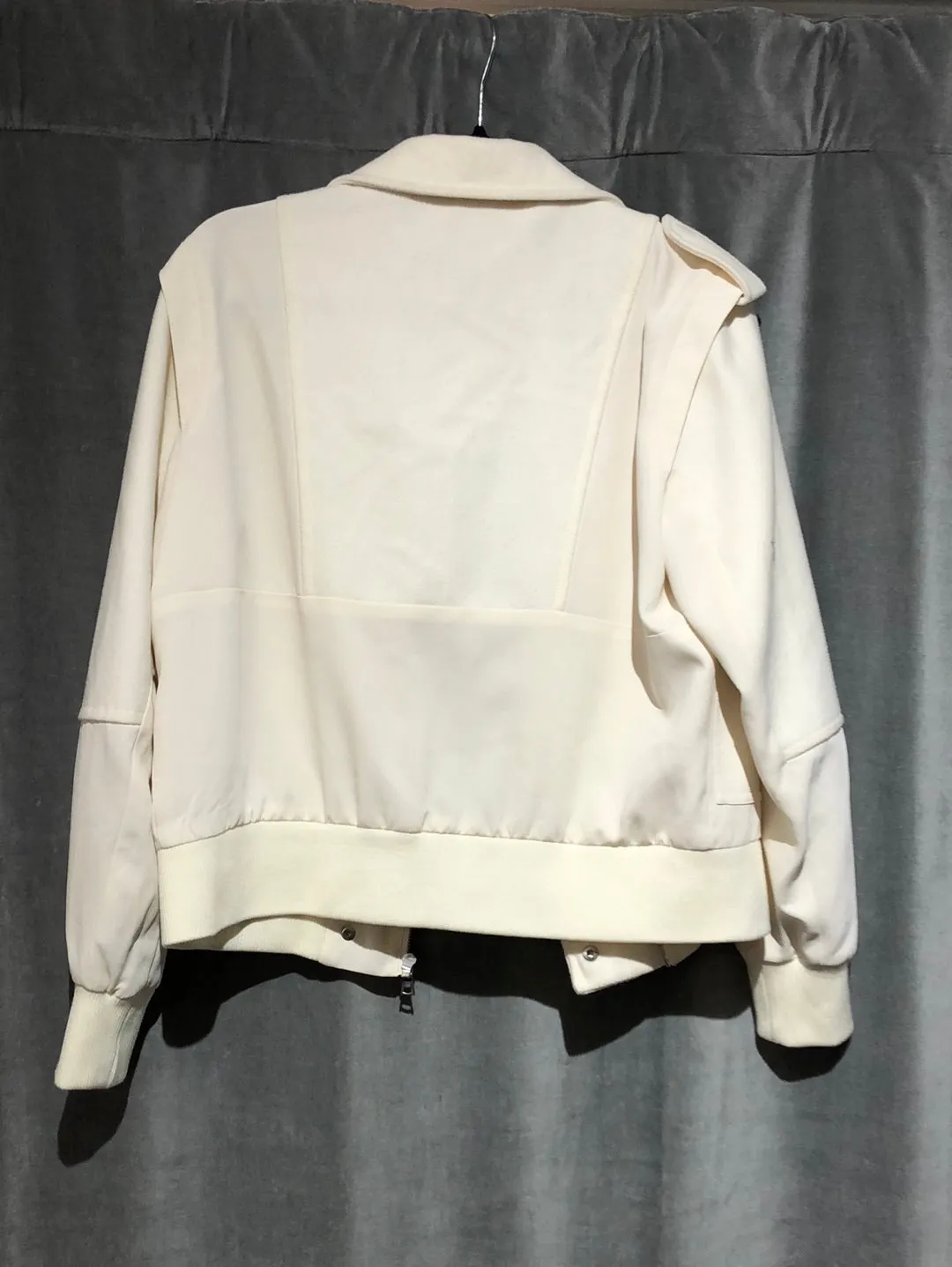 BCBG Ivory Felt and Silk Collared Bomber Jacket