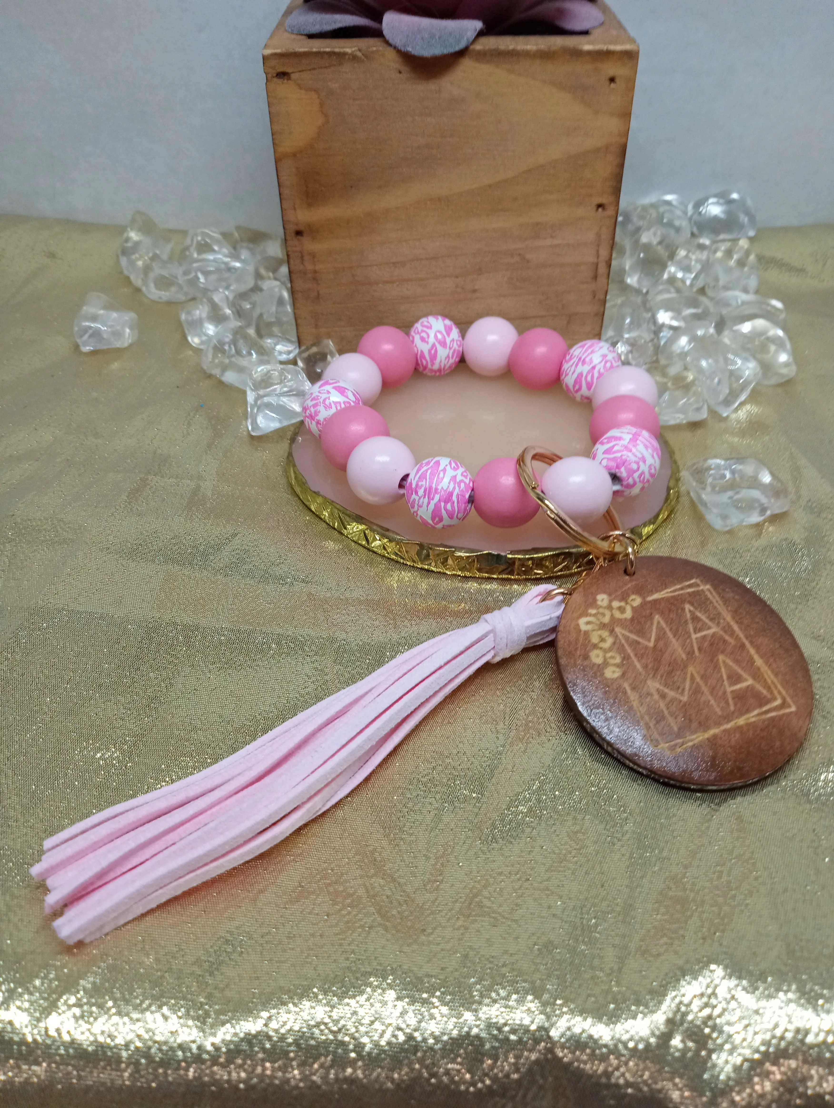 Beaded Stretch Key Chain Bracelets w/Tassel