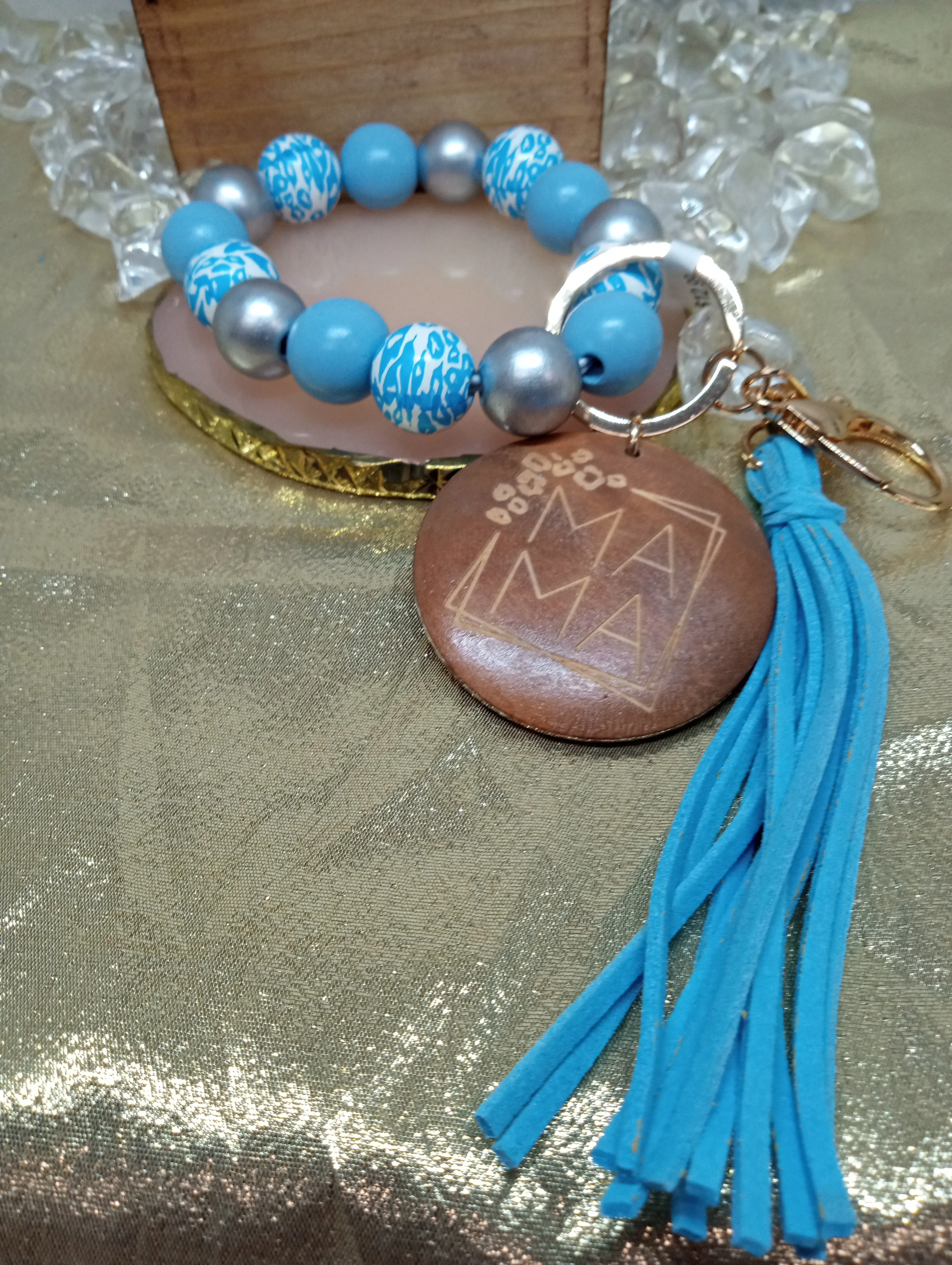 Beaded Stretch Key Chain Bracelets w/Tassel