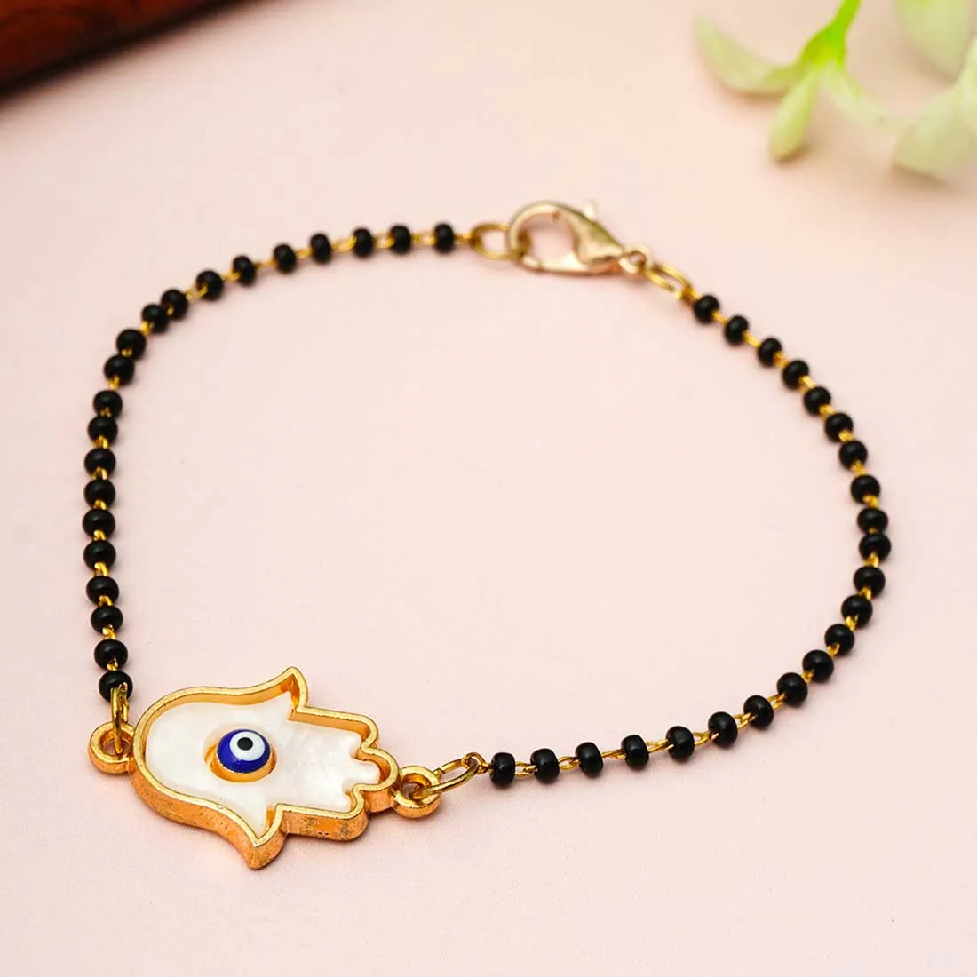 Beaded White Hamsa Hand Bracelet