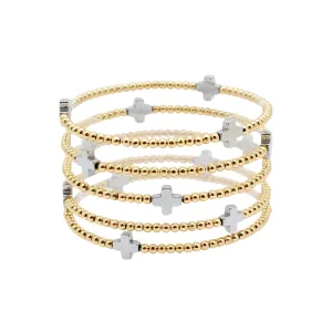 Beaded With Silver Cross Stretch Bracelets | Set Of 5