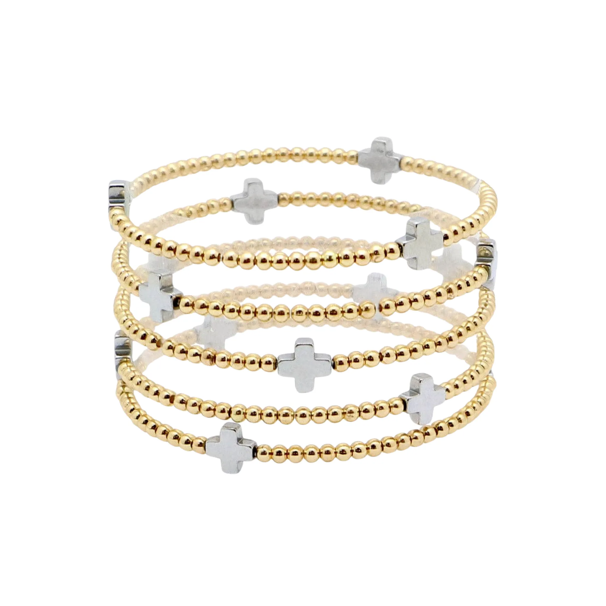 Beaded With Silver Cross Stretch Bracelets | Set Of 5