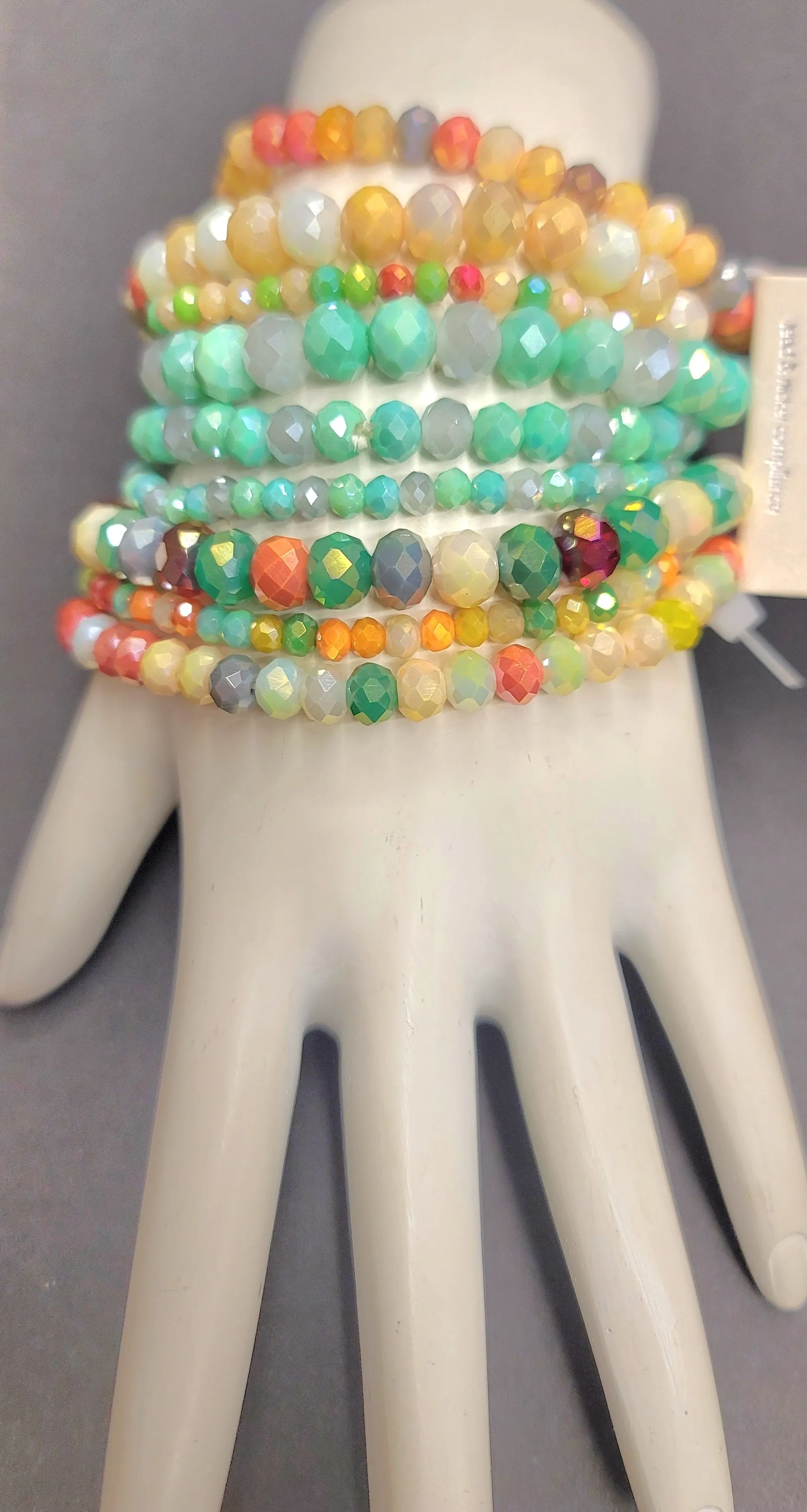 Beautiful Multi Color Crystal 9 pc Stretch Beaded Bracelets