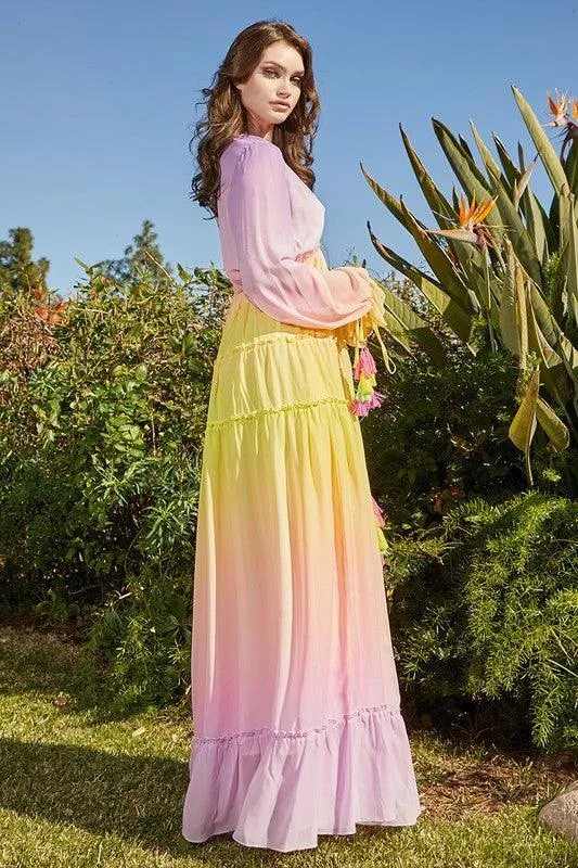 Beautiful Ombre with Shades of Rainbow Maxi Dress