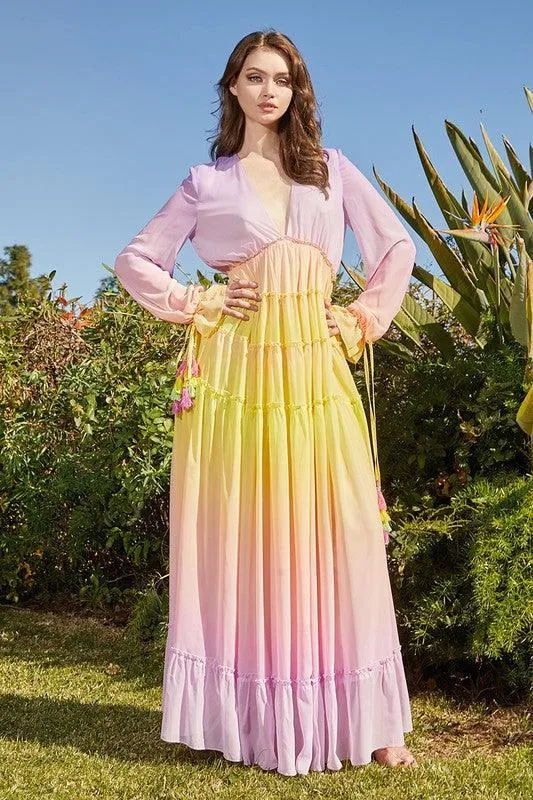 Beautiful Ombre with Shades of Rainbow Maxi Dress