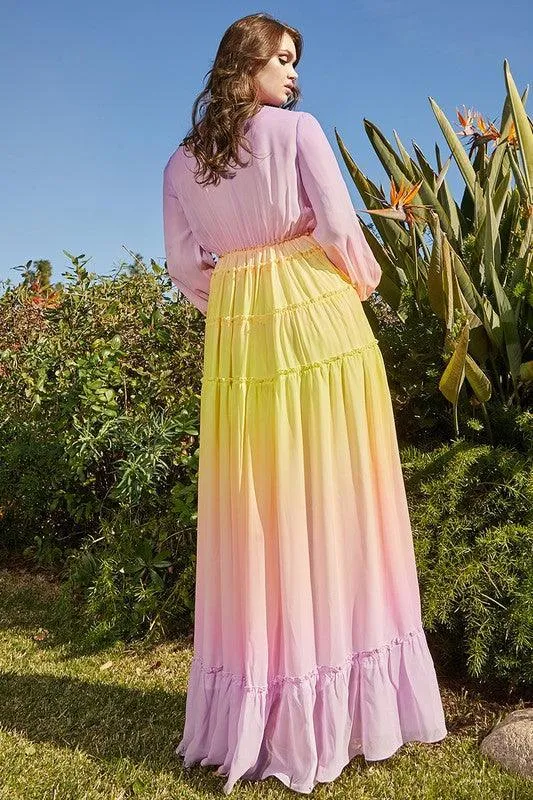 Beautiful Ombre with Shades of Rainbow Maxi Dress