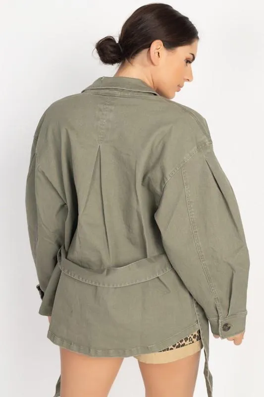 BELTED DENIM SHACKET
