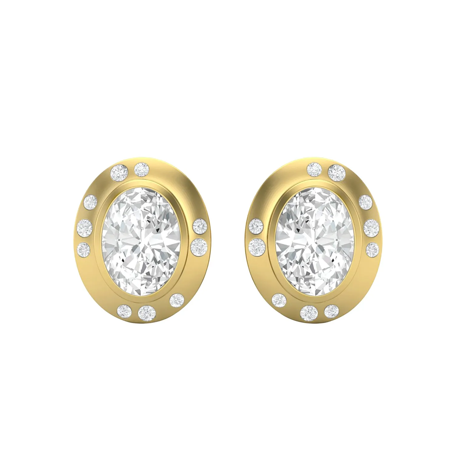 Bezel Set 7x5MM Oval Moissanite 925 Sterling Silver Dainty Women Stud Earrings