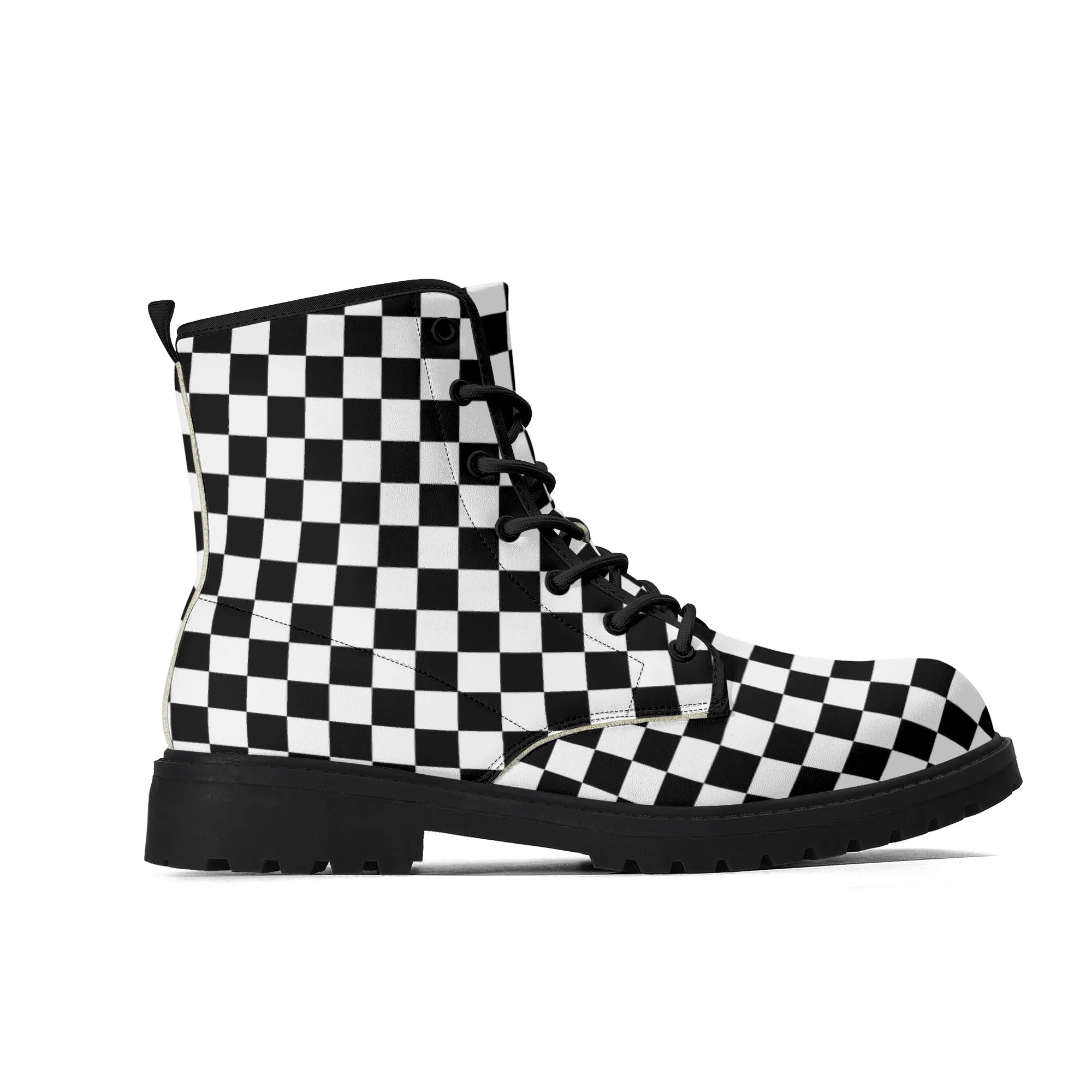 Black & White Checkered Womens Vegan Combat Boots