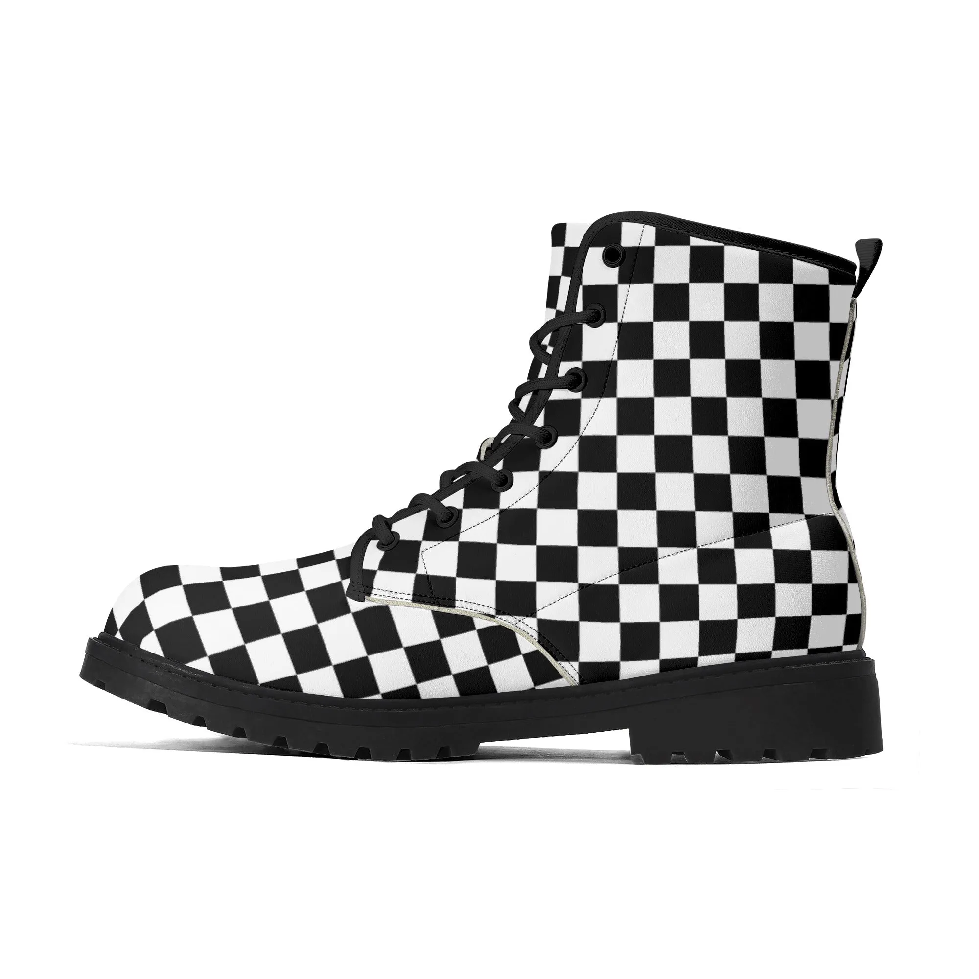 Black & White Checkered Womens Vegan Combat Boots
