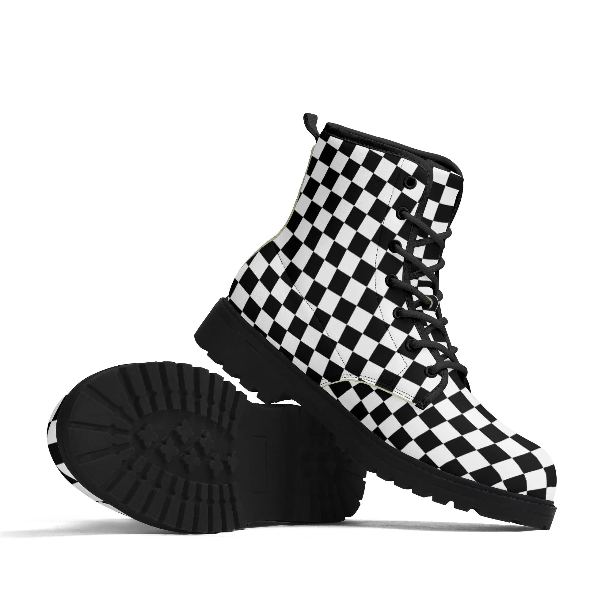 Black & White Checkered Womens Vegan Combat Boots