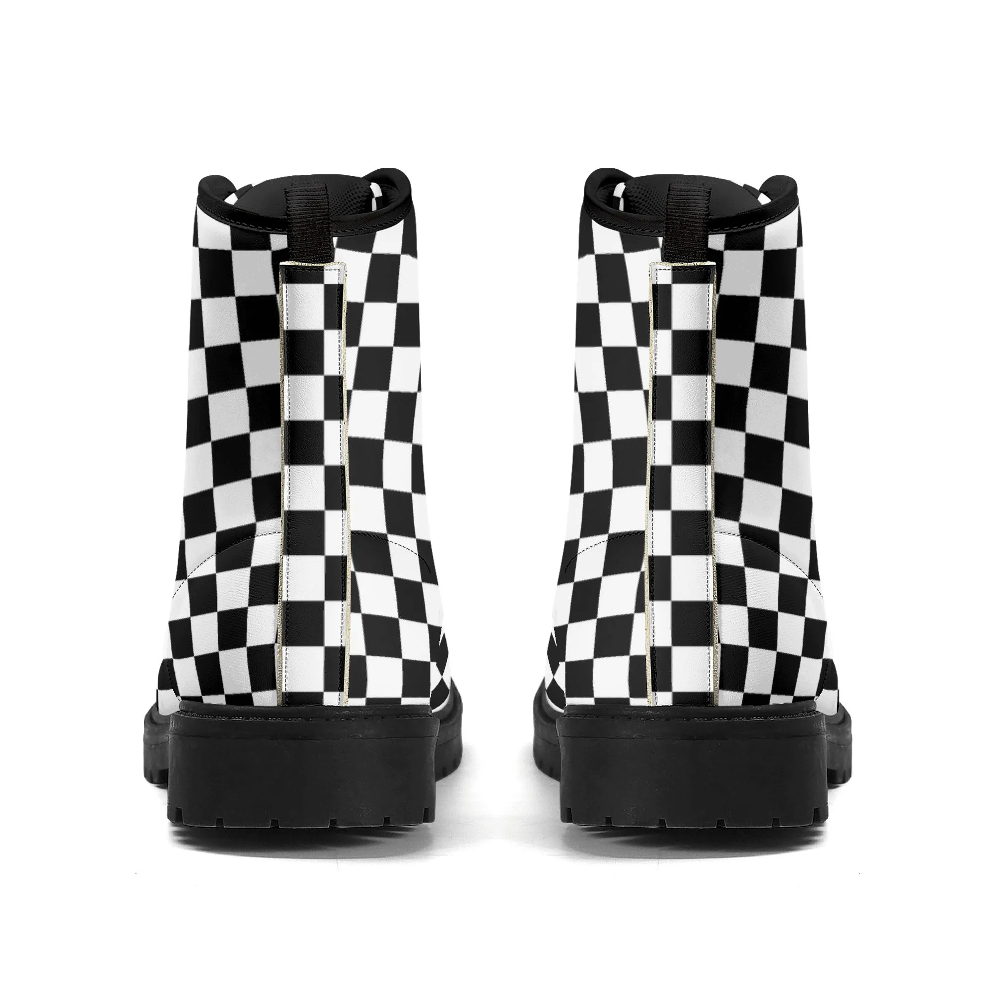 Black & White Checkered Womens Vegan Combat Boots