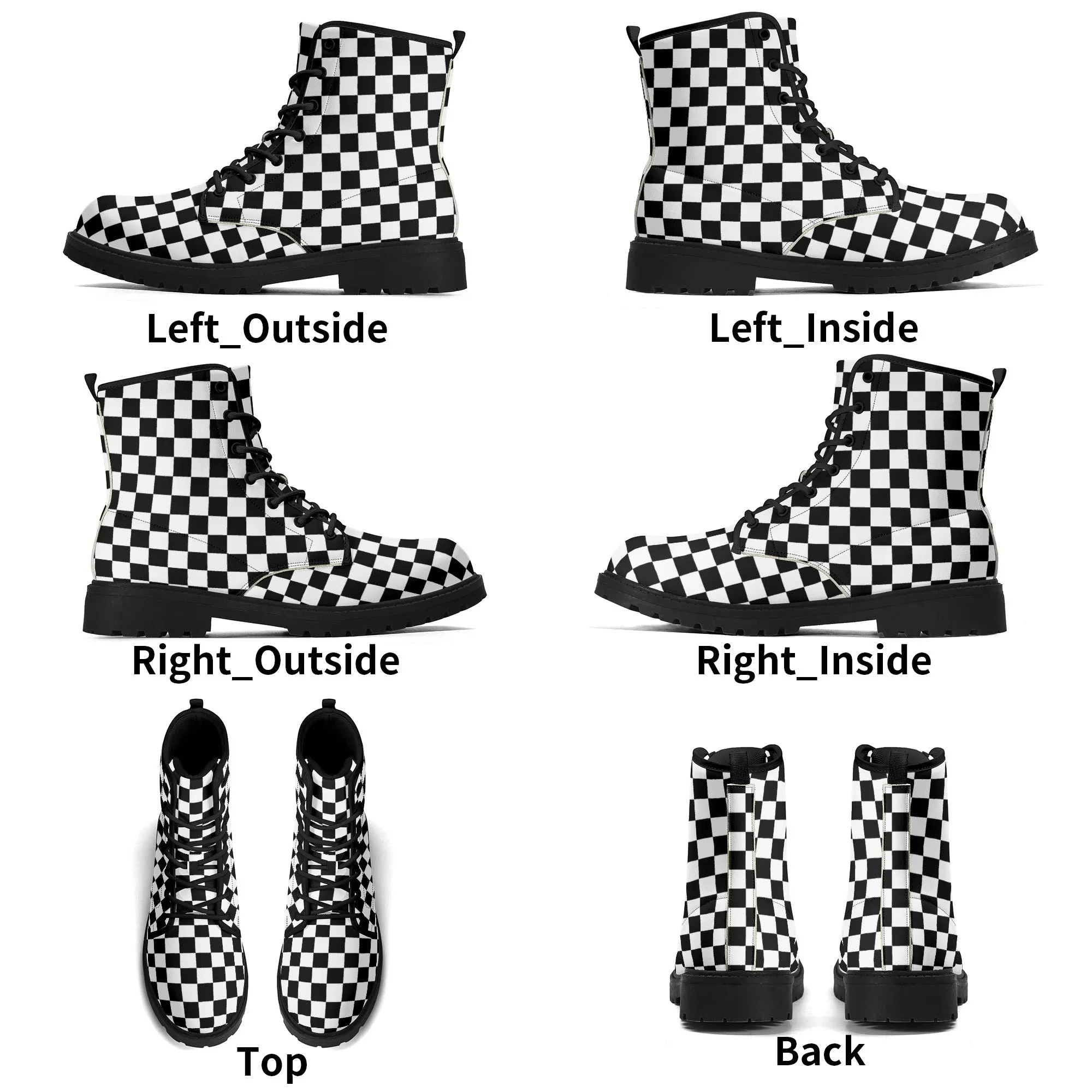 Black & White Checkered Womens Vegan Combat Boots