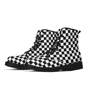 Black & White Checkered Womens Vegan Combat Boots