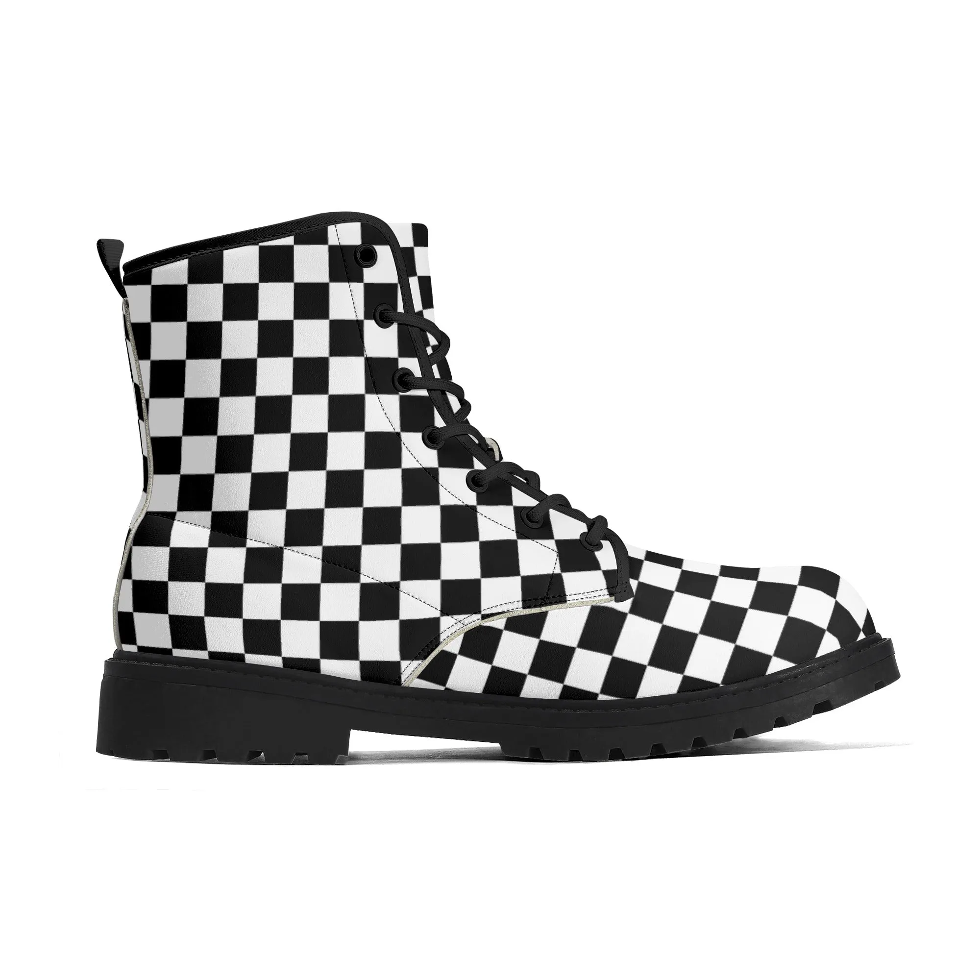 Black & White Checkered Womens Vegan Combat Boots