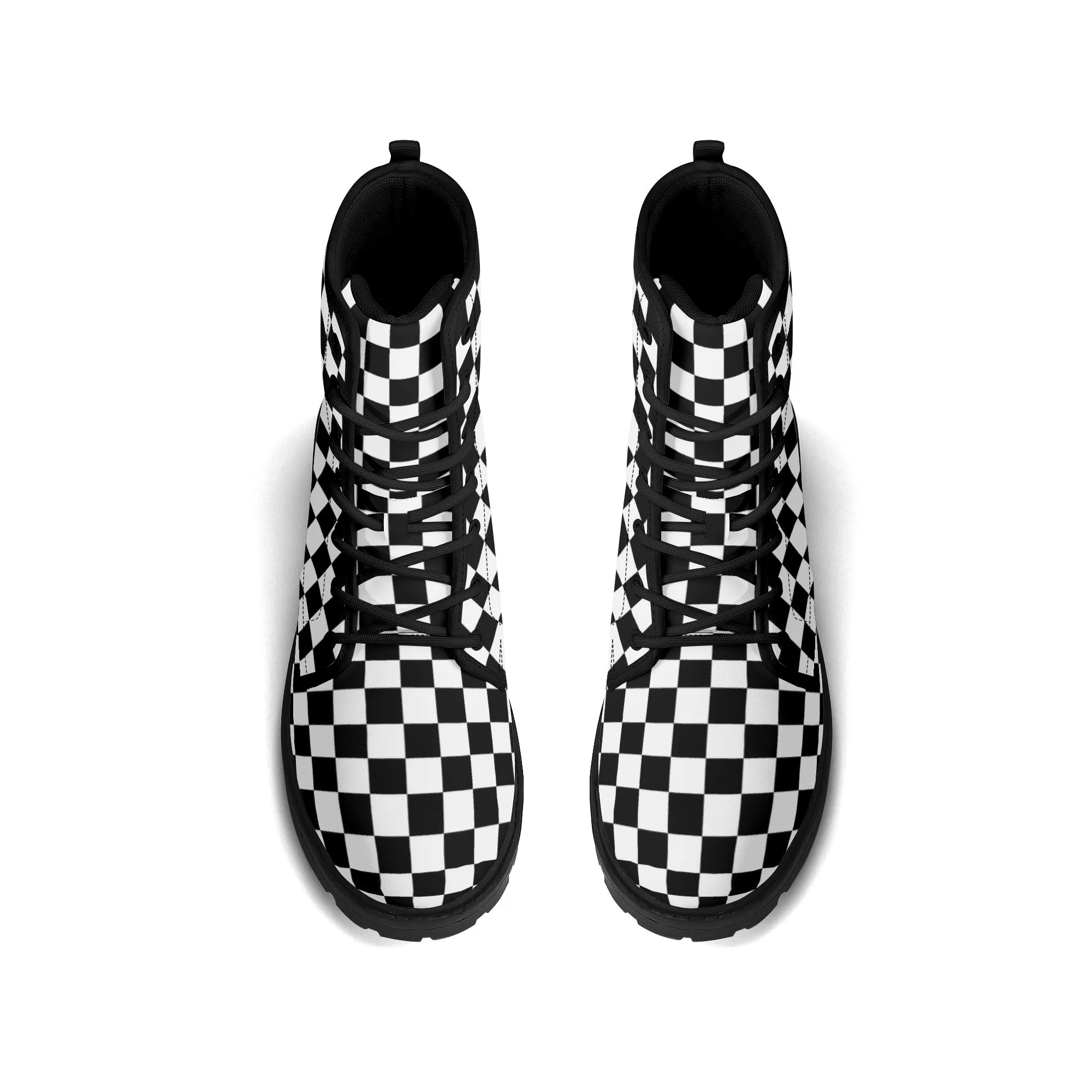 Black & White Checkered Womens Vegan Combat Boots