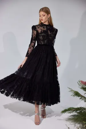 Black cocktail dress with sleeves | Gothic party dresses | KatrinFAVOR